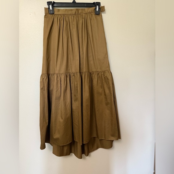 Massimo Dutti Italian fabric cotton Elegant Brown tiered midi Skirt - Picture 1 of 9